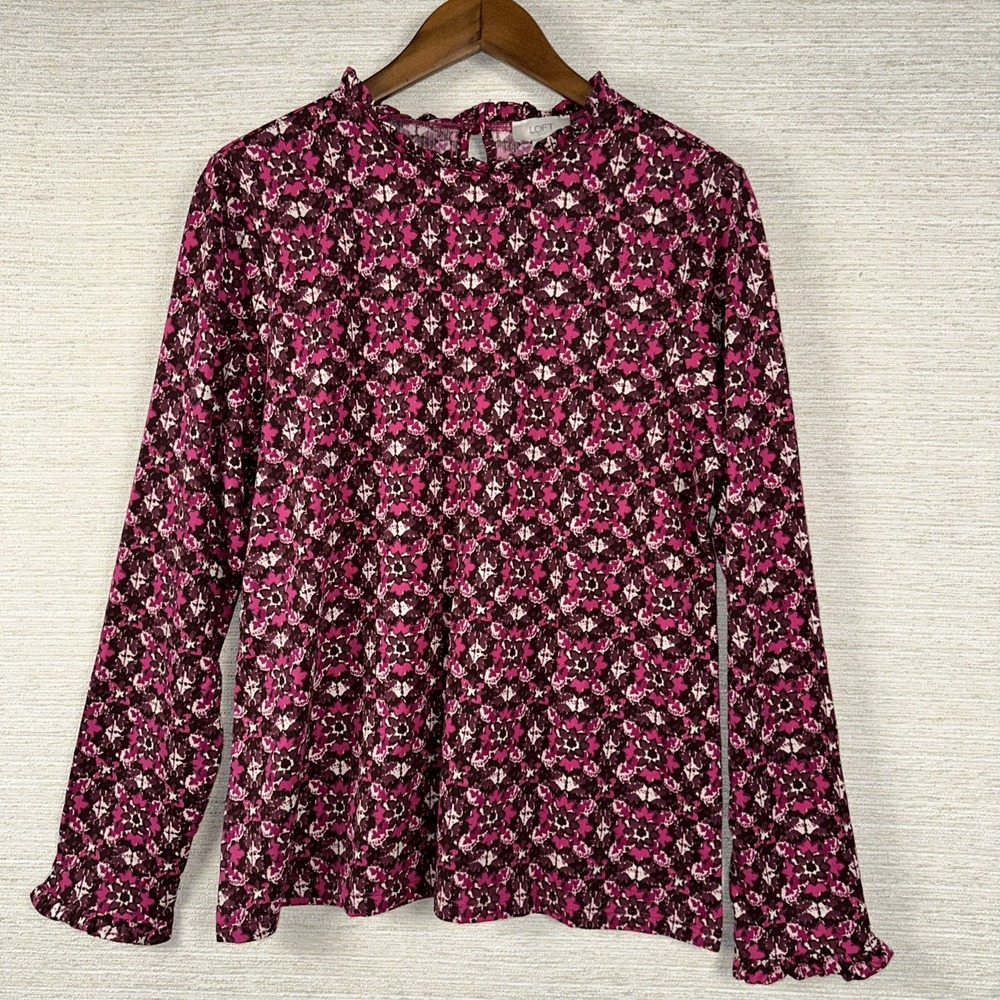 Loft Womens SZ XL Floral Dark Fairy Whimsigoth Ruffle Long Sleeve Soft Knit Top